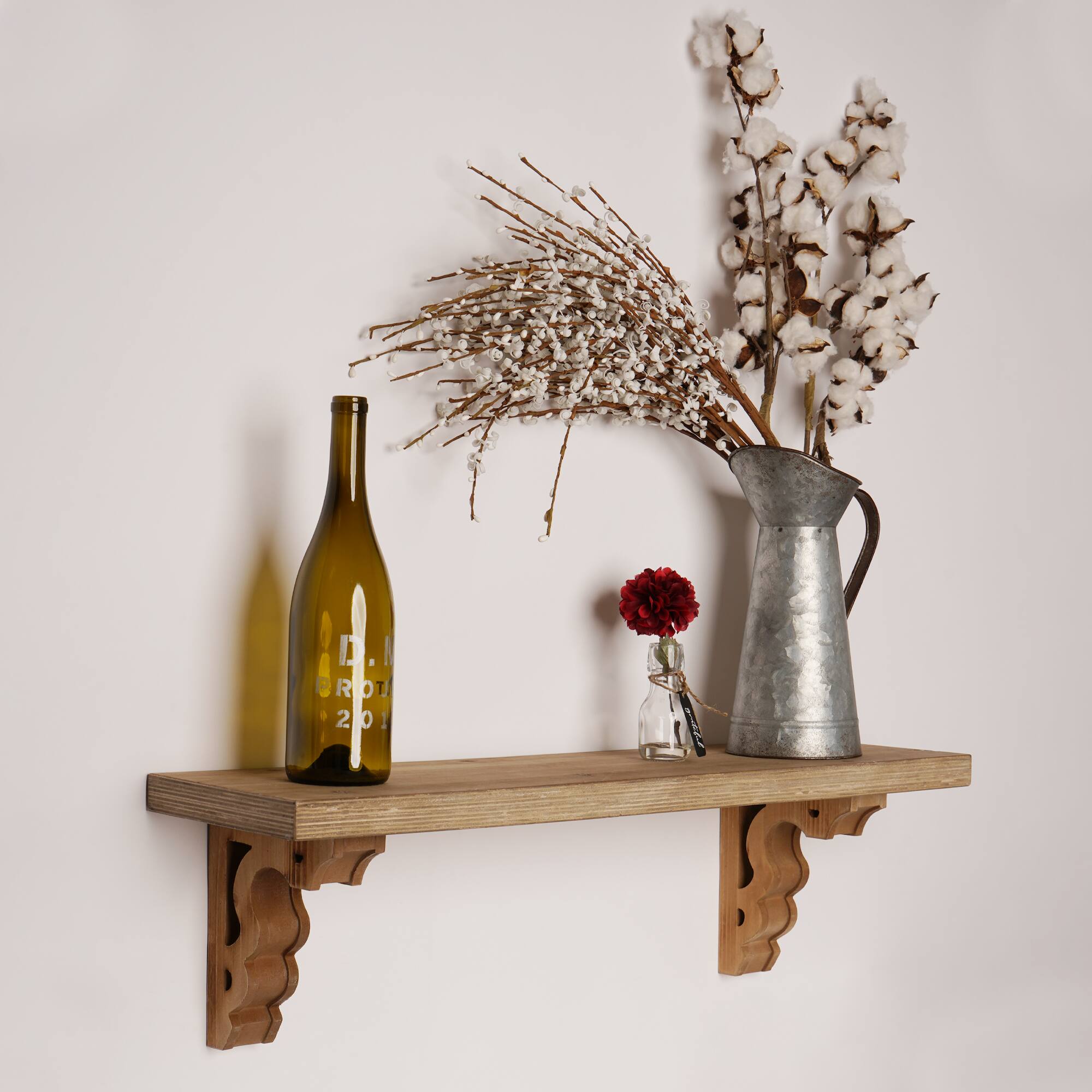 Natural Distressed Antique Wood Corbel Wall Shelf Brackets (Set of 2)